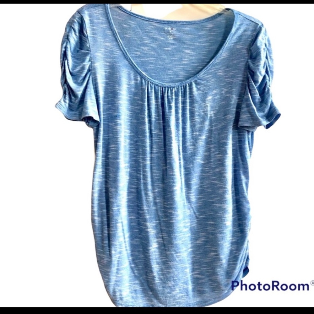 Style & Co Blue and White Top top Short Sleeve M